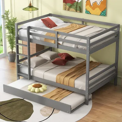 Obrázek produktu pro MODFU patrová postel dětská postel 140x200cm s výsuvným lůžkem 90x190cm, dřevěná postel manželská postel, šedá (bez matrace)