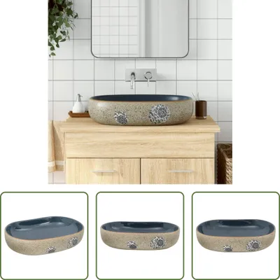 Produktbild von The Living Store Aufsatzwaschbecken Sandfarben Blau Oval 59x40x14 cm Keramik