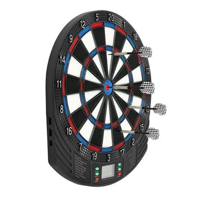 Produktbild von Elektronische Dartscheibe Set mit 6 Dartpfeilen&24 Dartköpfen Dartscheibe mit automatischem Scoring (Rot+Blau)