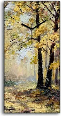 Produktbild von Küchenuhr Bürouhr Leinwand Uhr 30x60 Ölgemälde Wald Bäume Herbst Kunst - schwarze Hände