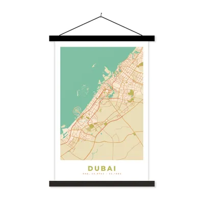 Produktbild von MuchoWow® Textilposter Dubai - Stadtplan - Vintage - Karte 60x90 cm mit schwarzem Rahmen - Poster Wohnzimmer