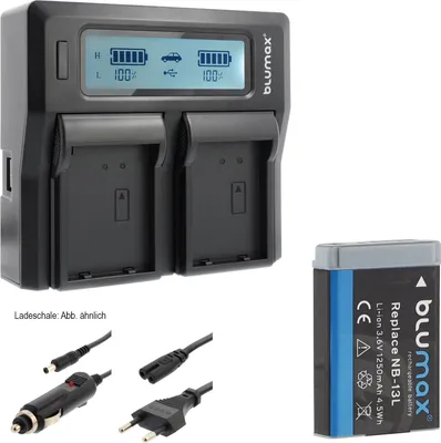 Produktbild von 1x Akku + Lader für Canon NB-13L PowerShot SX730HS, SX740HS 1250 mAh (3,6V)