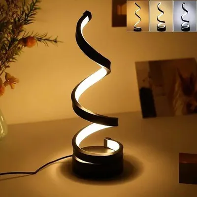 Productafbeelding van Dimbare Led-tafellamp - Zwart - 30 x 10 cm - Spiraalontwerp met USB-oplaadfunctie - Voor Thuis en Kantoor