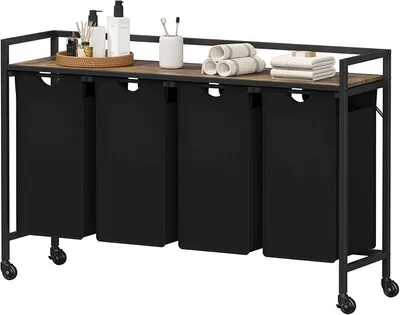 Produktbild von Wäschesortierer 4 Fächer, 168L Wäschewagen mit Rollen, Wäschekorb mit Ablage, Wäsche Sortiersystem, Wäsche Organizer Schmutzwäsche, Wäschetrenner für Badezimmer, Waschküche,Wäscheregal Schwarz