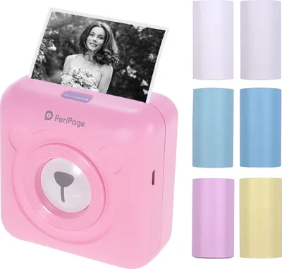 Obrázek produktu pro PeriPage Mini kapesní tiskárna štítků Tiskárna štítků Termální tiskárna papíru Tiskárna s připojením Bluetooth s 2× bílým termálním papírem + 3 barevnými termálními papíry + 1× bílým lepicím papírem, růžová