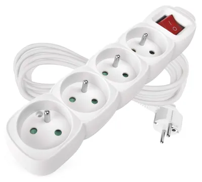 Prodlužovací kabel 5 m / 4 zásuvky / s vypínačem / bílý / PVC / 1,5 mm2