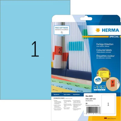 Produktbild von Etiketten A4 blau 210x297 mm Papier matt 20 St.