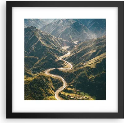 Produktbild von Gerahmtes Poster - Schwarzer Rahmen - Berge Weg Wald - 30x30 cm - Wand Bild - Wanddeko - Wandbilder - Kunstposter - Wandposter - Bilderrahmen - Bilder - Kunstdruck - Wanddekoration - P2BAC30x30-4700