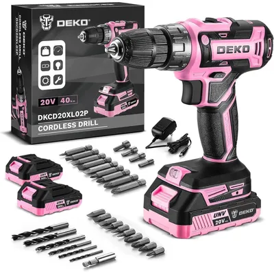 Produktbild von Akkuschrauber Set 20V 40Nm 2 Akkus 30-tlg. Zubehör Rosa
