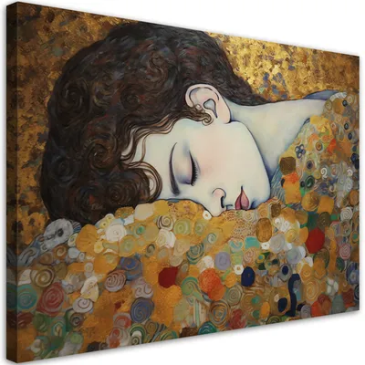 Produktbild von Leinwandbild Porträt einer Frau - G. Klimt 60x40 Feeby Gold bild für die wand bereit zum aufhängen