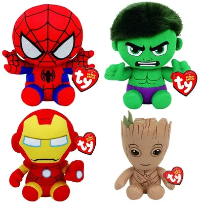 Produktbild von Marvel TY 4-teiliges Superhelden Plüsch Set - 15cm (Hulk, Iron Man, Groot, Spiderman)