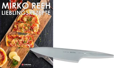 Produktbild von P-18 CHROMA type 301 Kochmesser + handsigniertes Kochbuch "Mirko Reeh Lieblingsrezepte"