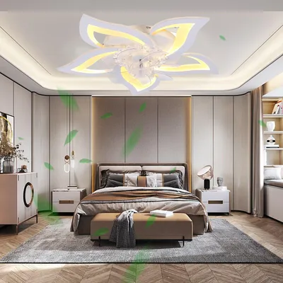 Produktbild von 60W LED Deckenleuchte mit Ventilator, Leise Deckenventilator mit Beleuchtung, Dimmbar mit Fernbedienung , Timer, Blume Design, für Wohnzimmer