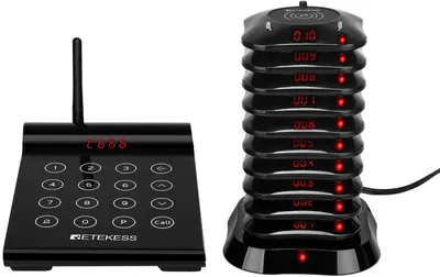 Produktbild von Retekess TD164 Drahtloses Anrufsystem, Pager System, FSK Große Reichweite 800M, 10 Untersetzer, für Restaurant, Krankenhaus, Privatklinik, Café, Logistikunternehmen, Bar
