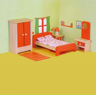 Produktbild von KINDER HOLZ SCHLAFZIMMERSET PUPPENHAUS Möbel & Puppen Puppenstube Zubehör
