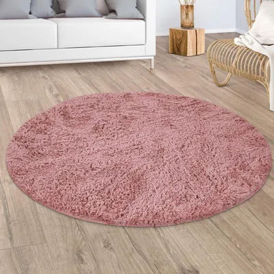 Produktbild von Hochflor Teppich Wohnzimmer Fellteppich Kunstfell Shaggy Flauschig Braun Pink Grösse 160 cm Rund