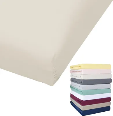 Produktbild von Bierbaum Jersey Spannbettlaken 27cm Steghöhe 90x190-100x200 / 140-160x200 / 180-200x200 cm Grau Gelb Weiß Grün Blau, Farbe:Creme, Größe:180x200cm Spannbettlaken