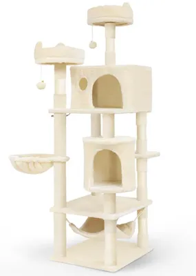 Productafbeelding van VOUNOT® Kattenboom 168 cm, meerlaags kattenmeubel XXL, met mand, hangmat, pluchen ballen, dikke stangen, klimboom voor katten, beige
