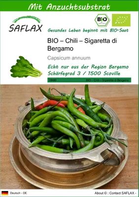 Produktbild von SAFLAX  - BIO – Chili – Sigaretta di Bergamo - Capsicum annuum - 10 Samen - Mit keimfreiem Anzuchtsubstrat