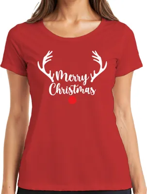 Produktbild von Merry Christmas Rote Nase Rudolf Rentier - Weihnachten Weihnachtsgeschenk Christmas Damen T-Shirt, Rot, XXL
