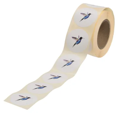 Image de Autocollants « Colibri », ronds de 35 mm, multicolores, en papier - 500 autocollants dans un distributeur