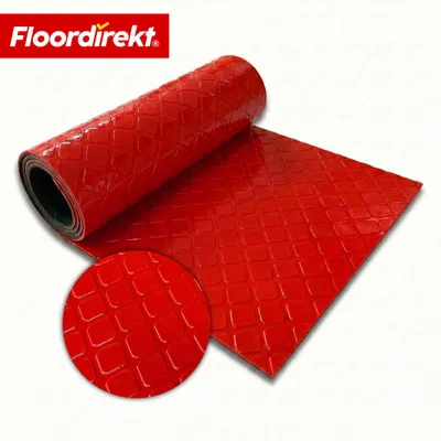 Produktbild von Floordirekt PVC-Bodenbelag Check Quadra, 110 x 350 cm, rutschfest & pflegeleicht, Quadrat-Optik, Zuschnitt nach Maß, für Garage & Werkstatt und Lager, rot
