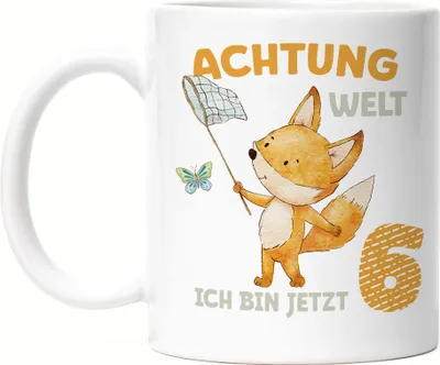 Produktbild von Achtung Welt Ich Bin Jetzt Sechs Tasse Weiß 6. Geburtstag 6 Jahre Schmetterling Geburtstagskind Alles Gute Birthday