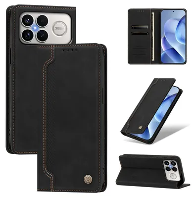 Obrázek produktu pro Pouzdro pro Xiaomi Poco F9 Ultra/Redmi K100 Pro Max,Polyuretankožené peněženkové flipové pouzdro s přihrádkami na karty a stojánkem Černá