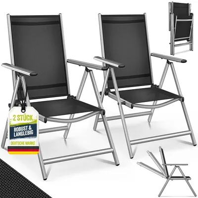 Produktbild von tillvex Gartenstuhl Premium 2 Stück Silber klappbar aus Aluminium | Hochlehner mit Armlehnen | Klappstuhl verstellbar | Klappsessel Balkon Garten Terrasse