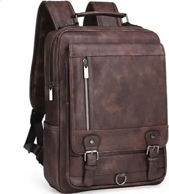 Produktbild von Herren-Rucksack aus echtem Leder, Laptoptasche für 15,6-Zoll-Laptops, großes Fassungsvermögen, für Reisen und Studium.