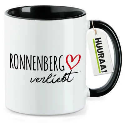 Produktbild von Huuraa Kaffeetasse Ronnenberg verliebt 330ml Schwarz Keramik Kaffeebecher Geschenkidee