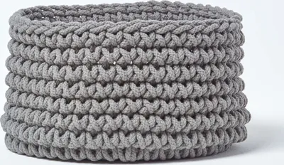 Obrázek produktu pro HOMESCAPES Pletený úložný koš, 100% bavlna, šedý,37 x 21 cm