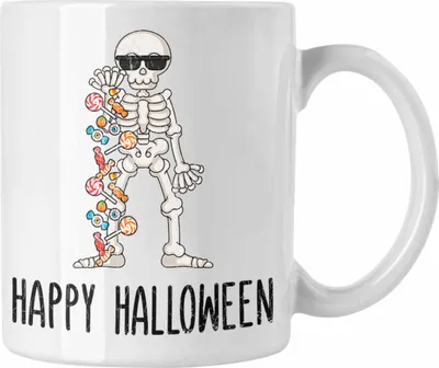 Produktbild von Trendation - Halloween Tasse Kürbis Dekoration Becher Happy Halloween Skelet (Weiß)