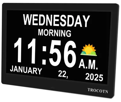 Productafbeelding van Digitale wekker - Dagklok - 7 inch display - Zwart