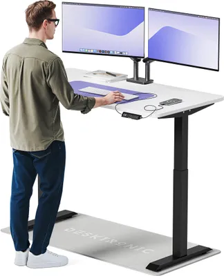Zdjęcie produktu dla Desktronic HomeOne Elektryczne biurko z regulacją wysokości 140x70 cm czarno-białe z funkcją pamięci, technologią antykolizyjną, portami ładowania USB-A i USB-C