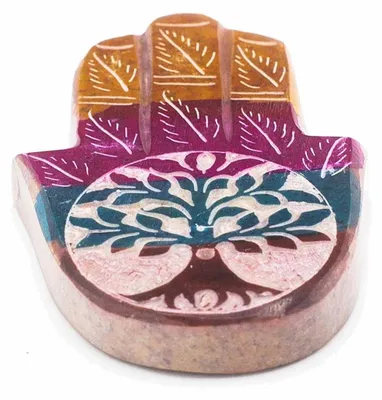 Productafbeelding van Rookverbrander Hamsa van steatiet, 9x6 cm - Levensboom