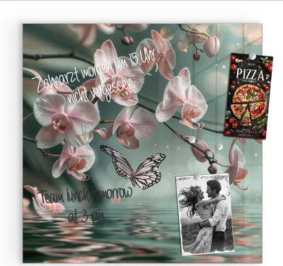 Produktbild von Magnettafel 50x50cm Pinnwand Whiteboard beschreibbar - Orchideen Schmetterling