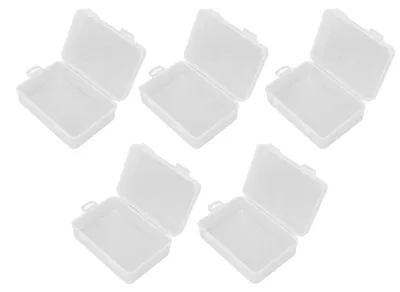 Productafbeelding van 5 transparante, kleine opbergboxen, rechthoekig, met transparant deksel, geschikt voor het n van kleine voorwerpen, knutselmaterialen, sieraden