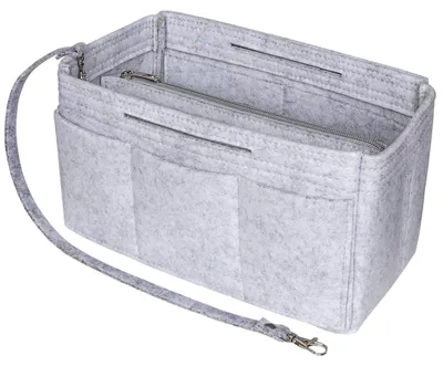 Immagine prodotto di Organizzatore per borsa in feltro – Bag-in-Bag per modelli Speedy 25-40 e Neverfull – Grigio chiaro – Grande, dimensioni 30x15x16 cm