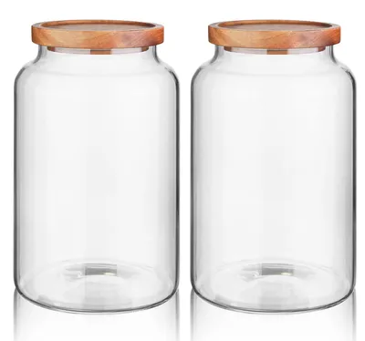 Vorratsgläser mit Holzdeckel, 2 x 2600 ml, luftdicht, Borosilikatglas