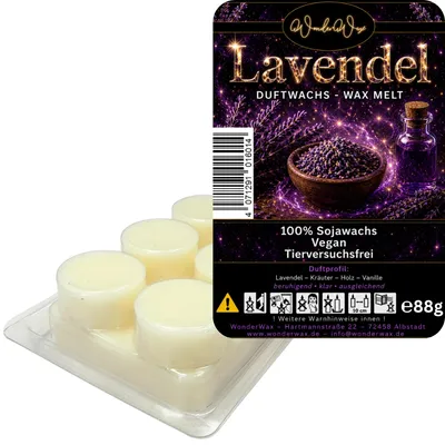 Produktbild von WonderWax Duftwachs Wax Melts für Duftlampe, 6 Kreise Duftmelt Wachsmelt Sojawachs Duftwachs Würfel für Raumdüfte, Wachs Duftöl Winter Indoor Schmelzen für Aromalampe Lavendel
