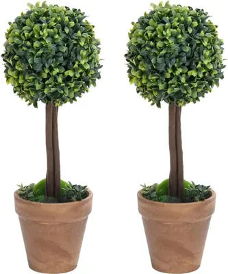 Obrázok produktu pre The Living Store Umelé stromčeky 2 ks s kvetináčom v tvare gule zelené 33 cm
