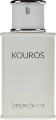 A white bottle of Yves Saint Laurent Kouros Eau de Toilette for men.