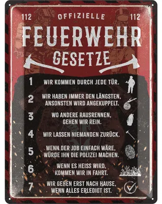 Produktbild von LANOUL XXL Retro Blechschild - Feuerwehrgesetze - Feuerwehr Geschenke für Männer, Geschenkideen für Männer, Feuerwehrmänner, 30x40cm