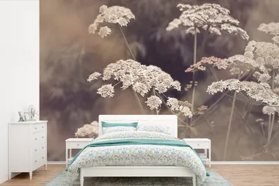 Produktbild von MuchoWow® Fototapete für Wohnzimmer oder Schlafzimmer Wandtapete Vinyl Motivtapete Pflanze - Weiß - Natur - Blumen - 600x400 cm - Vinyltapeten
