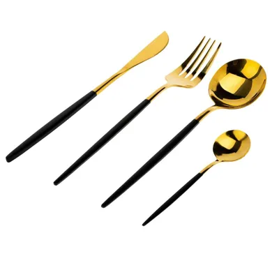 Produktbild von HowHomely Besteckset Lijo 4 Elemente Rostfreier Stahl schwarz gold Glamour Stil