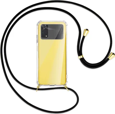 Produktbild von Handykette Backcover-Schutzhülle mit Band (Metall goldfarben) für Xiaomi Poco M4 Pro 4G - schwarz