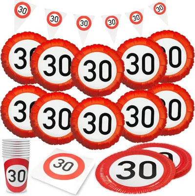 Produktbild von Happy Birthday 30 – 5-teiliges Partyset mit Tellern, Bechern, Servietten, Deko