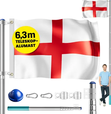 Produktbild von MONZANA® Fahnenmast Aluminium Teleskop 630cm Bodenhülse 60cm inkl. Flagge Flaggenmast Mast Flagge Alu, Farbe:UK