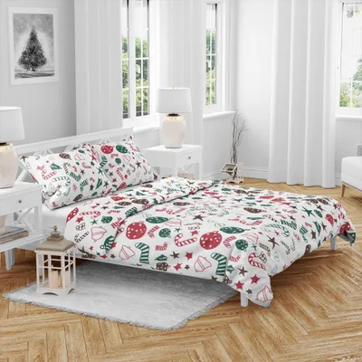 Obrázok produktu pre Vianočná bavlnená posteľná bielizeň Baňky 140x200, 70x90 cm